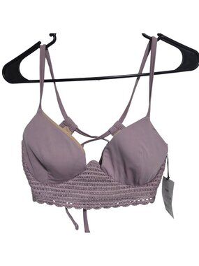 Shade & Shore Purple Crochet Longline Bikini Top Size 34DD Padded Underwire Swim